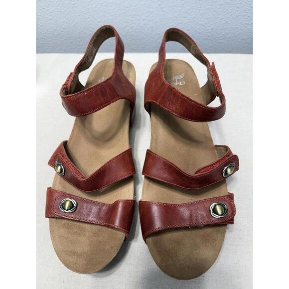DANSKO US 10.5-11 Leather Cork Wedge Heels Sandal Adjustable - Picture 3 of 9